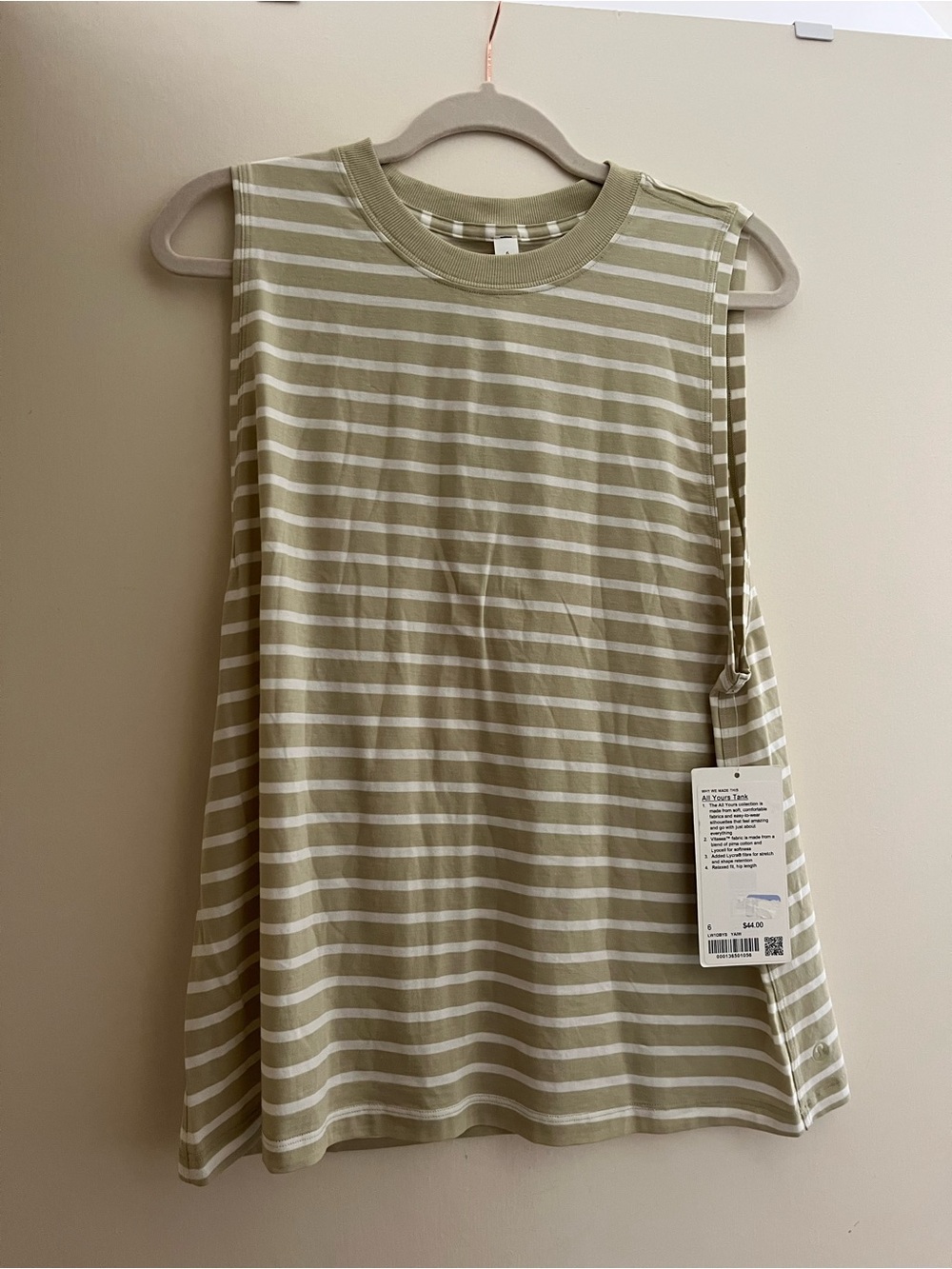 lululemon athletica Olive & White Striped Sleeveless Top